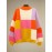 Plus Size Y2K Sweater, Women's Plus Colorblock Grid Print Lantern Sleeve Round Neck Jumper