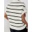 Plus Size Stripe Pattern Knit Sweater, Casual V Neck Short Sleeve Sweater For Fall & Spring, Women's Plus Size Clothing