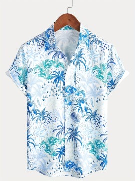 Palm Trees Hawaiian Shirts Button Up Short Sleeve Beach Shirts Summer Casual Aloha Shirts