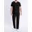 2-piece Men's Solid Summer Workwear Outfit Set, Men's Short Sleeve V-neck Top With Pocket Design & Long Pants Set